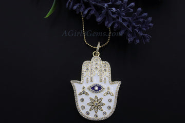 Evil Eye Hamsa Necklace, CZ Evil Eye Large Hamsa Hand, Turquoise Blue Evil Eye - A Girls Gems